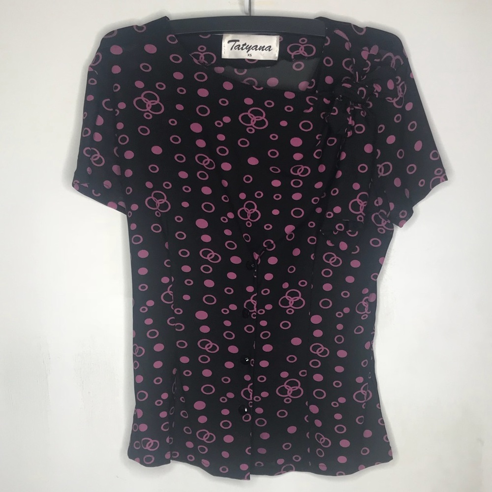 Tatyana | Black and pink blouse with bow detail